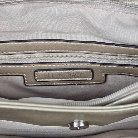 Ellen Tracy Leather Shoulder Bag Shimmer Gold Double Handle - Picture 6 of 16